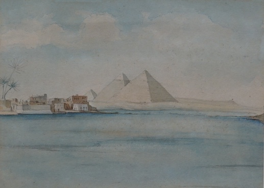 W.J. Barrington, watercolour, The Pyramids, unsigned, inscribed verso, 14 x 19cm. Condition - fair